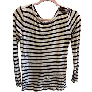 Loft Cream Burgundy Maroon Striped Long Sleeve Shirt One Shoulder Zipper Sz M